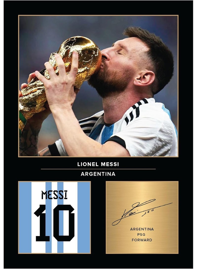 EMODA HOME TROVE Lionel Messi World Cup Signed A4 Photo – Printed Gift for Argentina Football Fans – Digitally Reproduced Signature – Unframed 8.3x11.7 Inch (21x29.7 cm) - Image 1