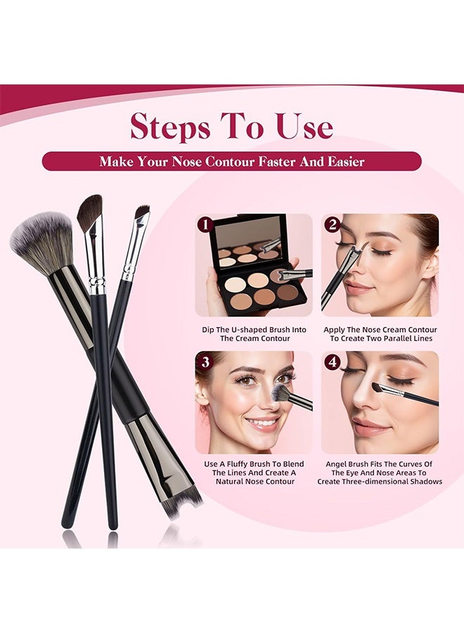 إم إكس إن 3 قطع فرش محيطية بالأنف، فرشاة على شكل حرف U من نوع 2 في -1 وفرشاة رقيقة، مجموعة فرشاة محيطية لنحت وتحديد الأنف (أسود) - Image 4