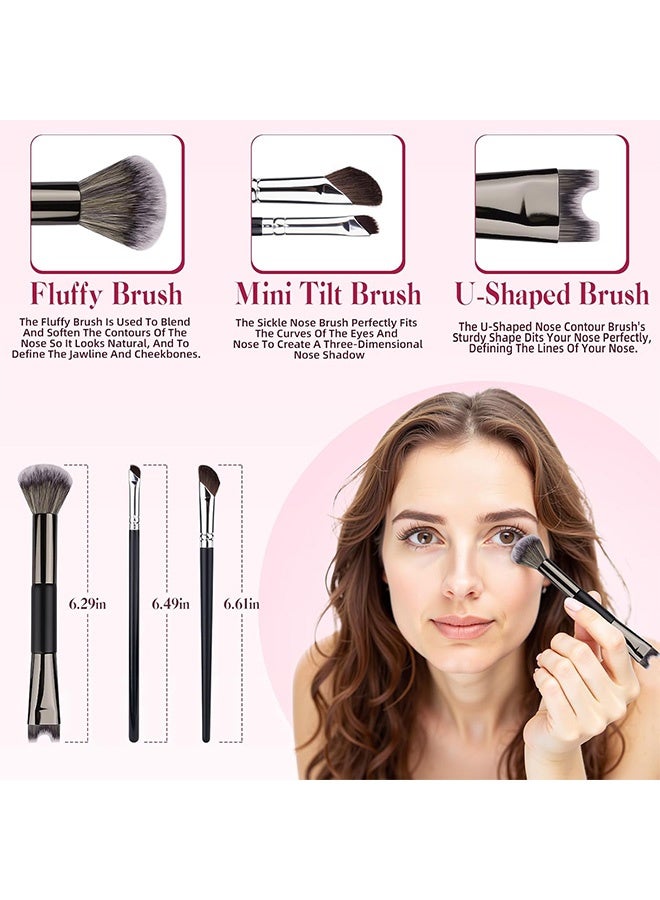 إم إكس إن 3 قطع فرش محيطية بالأنف، فرشاة على شكل حرف U من نوع 2 في -1 وفرشاة رقيقة، مجموعة فرشاة محيطية لنحت وتحديد الأنف (أسود) - Image 2