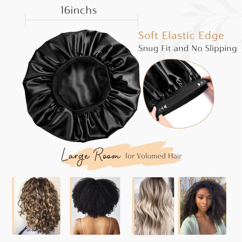 YANIBEST Silk Bonnet for Sleeping Women, Double Layer Hair Satin Bonnets with Elastic Band, Sleep Cap Curly Natural Hair - Image 4