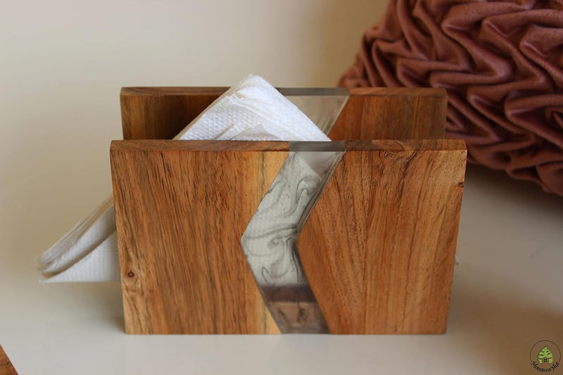 Monstera Hut Square Shape Wooden Resin Coaster Brown Coaster for Tea Coffee Table Dining Table Set of 6 - Image 3