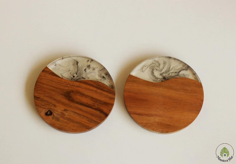 Monstera Hut Square Shape Wooden Resin Coaster Brown Coaster for Tea Coffee Table Dining Table Set of 6 - Image 4