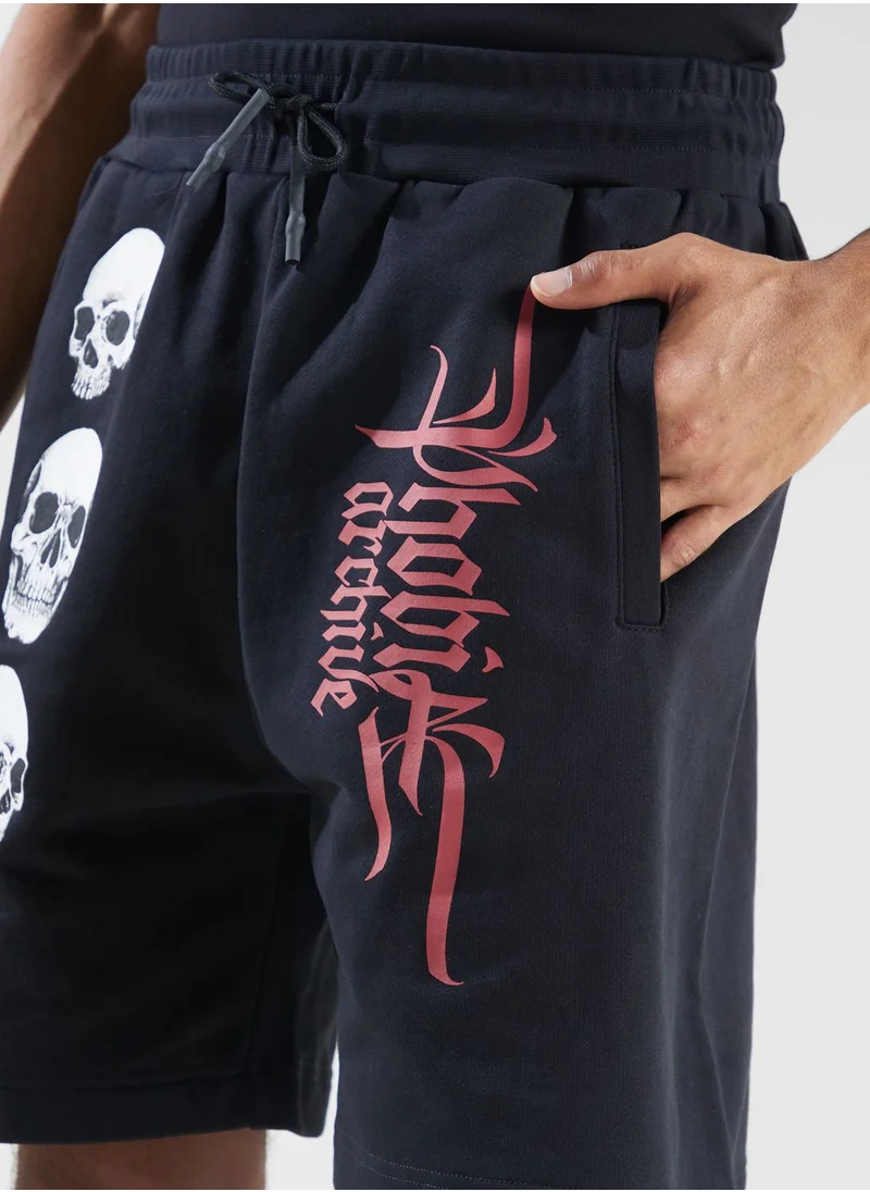 phobia Triple Skull Printed Casual Shorts