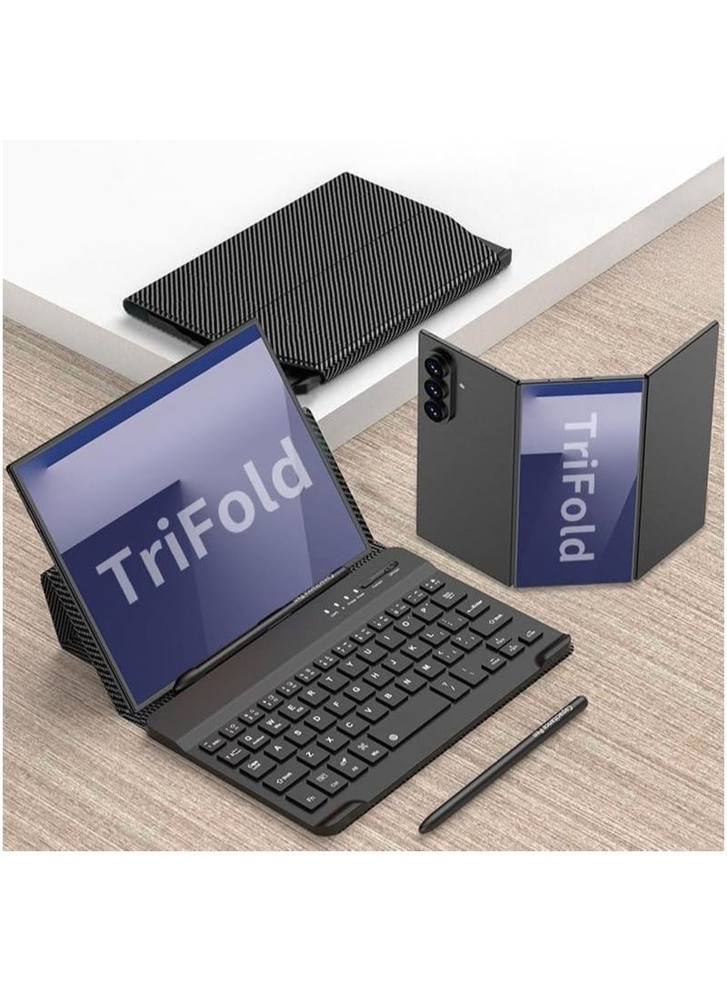 Compatible with Samsung Galaxy Z TriFold Keyboard,Portable Mini Bluetooth Magnetic Keyboard with Leather Stand Case and Pen For Z TriFold - Image 1
