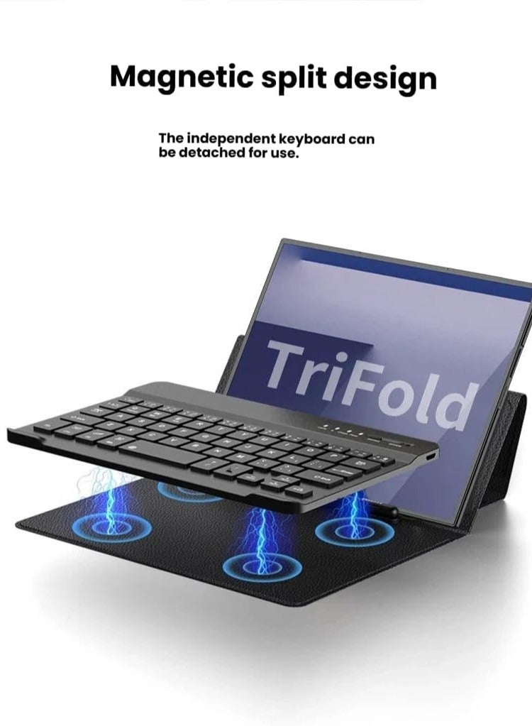 Compatible with Samsung Galaxy Z TriFold Keyboard,Portable Mini Bluetooth Magnetic Keyboard with Leather Stand Case and Pen For Z TriFold - Image 3