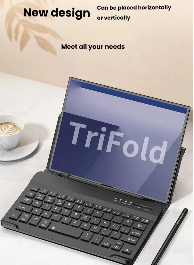 Compatible with Samsung Galaxy Z TriFold Keyboard,Portable Mini Bluetooth Magnetic Keyboard with Leather Stand Case and Pen For Z TriFold - Image 4
