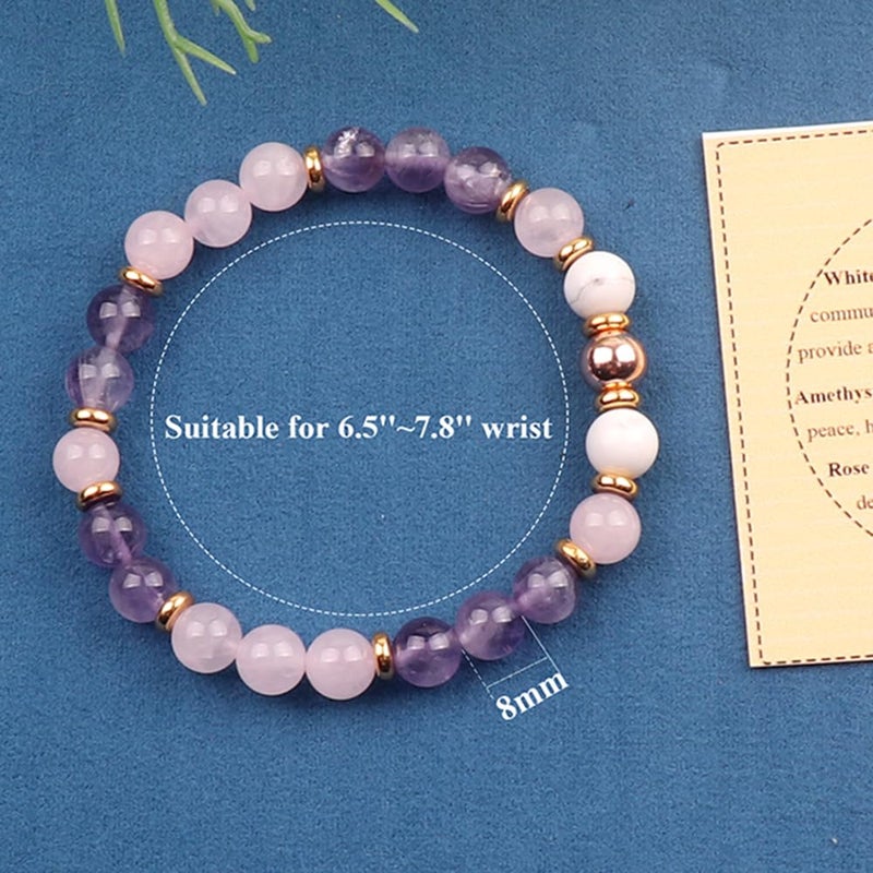 KSQS Healing Stone Bead Bracelet for Women, Natural Gemstones Balance Protection Bracelet, Spiritual Crystal Beads Bracelet Anxiety Relief with Meaning Card(#42) - Image 2