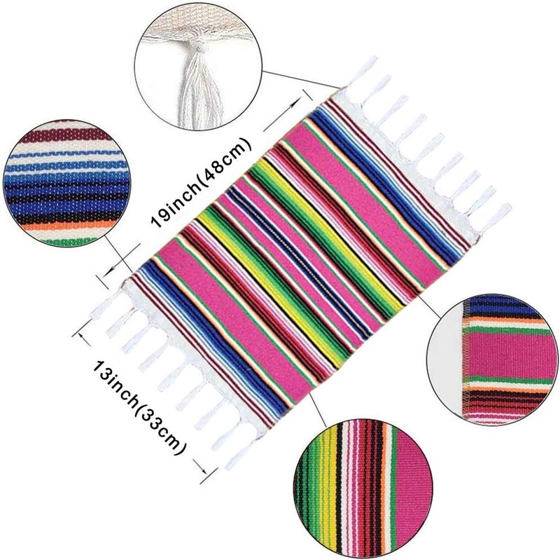 Fowecelt Mexican Serape Placemats for Mexican Party Wedding Decor Outdoor Dining Kitchen Table Fringe Cotton Handwoven Table Place Mats 19  13 Inch Set of 6 MultiColor - Image 2
