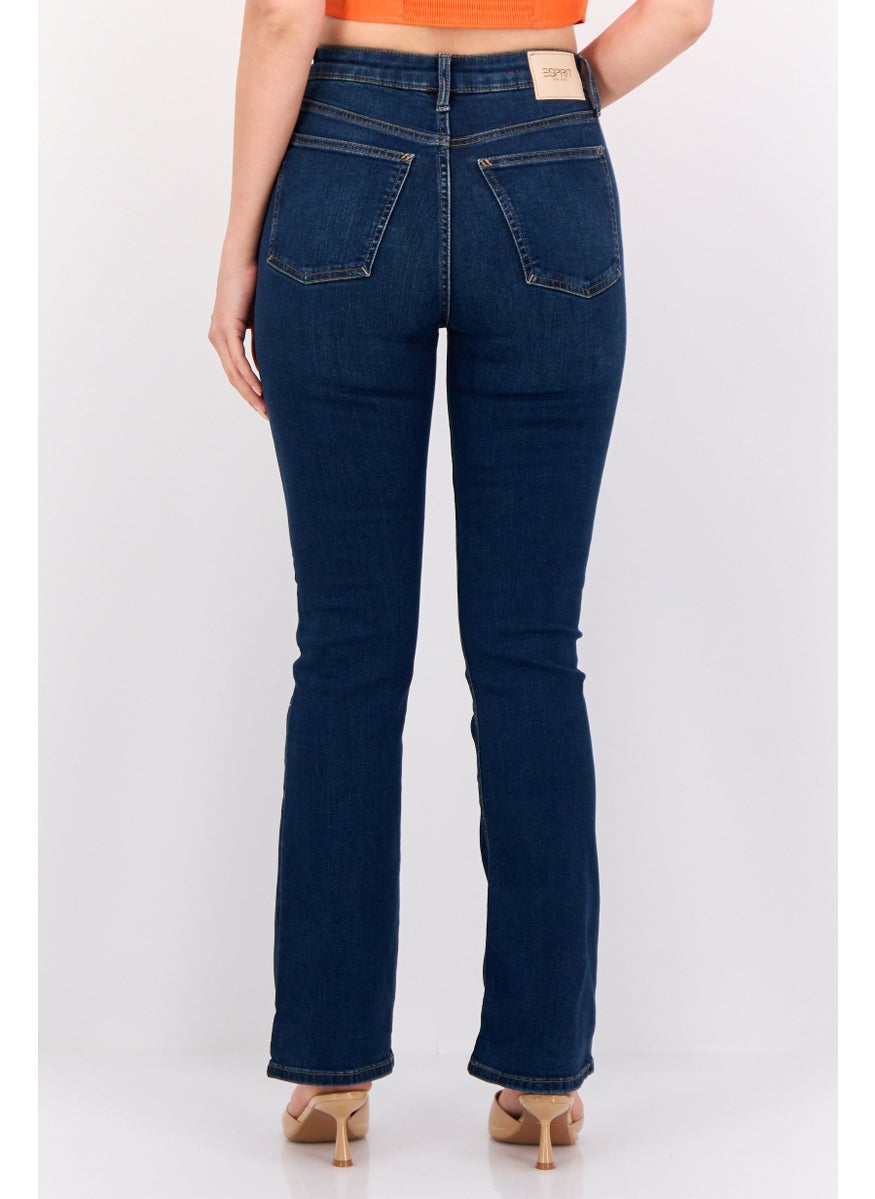ESPRIT Women Regular Fit High Rise Straight Stretchable Jeans, Navy  - Image 3
