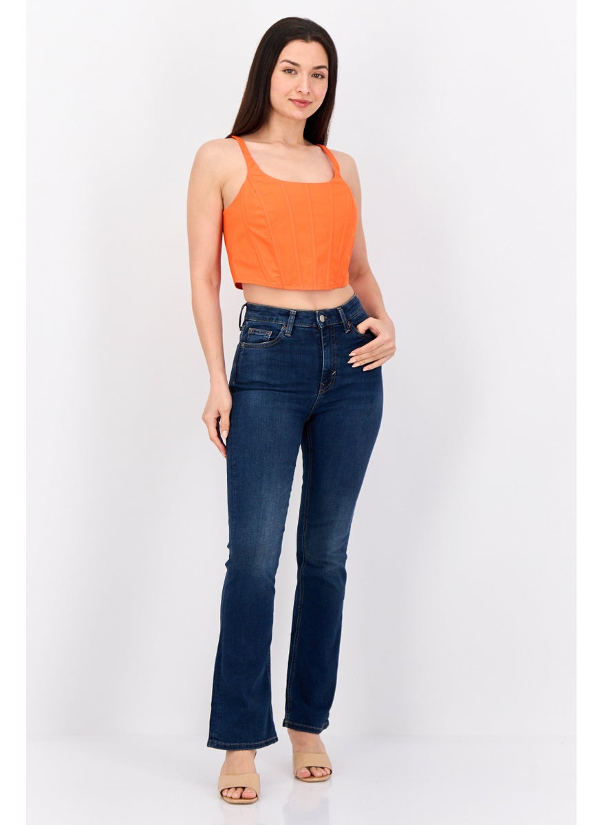 ESPRIT Women Regular Fit High Rise Straight Stretchable Jeans, Navy  - Image 2