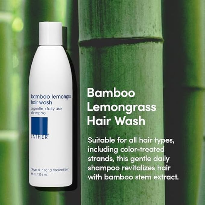 LATHER BAMBOO LEMONGRASS SHAMPOO - LIGHTWEIGHT & NON-GREASY HAIR WASH FORMULA - GENTLE MOISTURIZING SHAMPOO FOR ALL HAIR TYPES - SULFATE FREE - 8 FL OZ BOTTLES (PACK OF 2) - Image 3