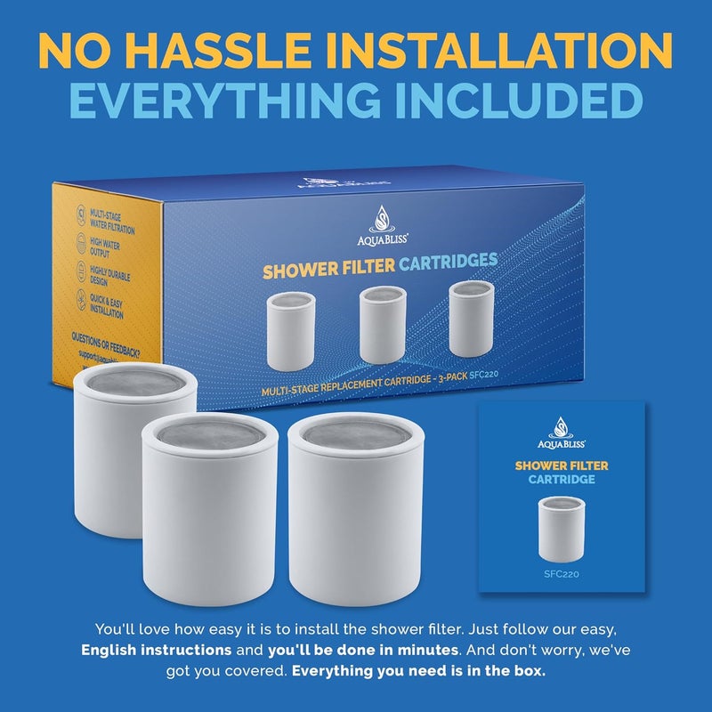 AquaBliss Replacement Multi-Stage Shower Filter Cartridge - Longest Lasting High Output Universal Shower Filter Reduces Chlorine & Toxins in SF220 or SF100. 3-Pack (SFC220) - Image 2