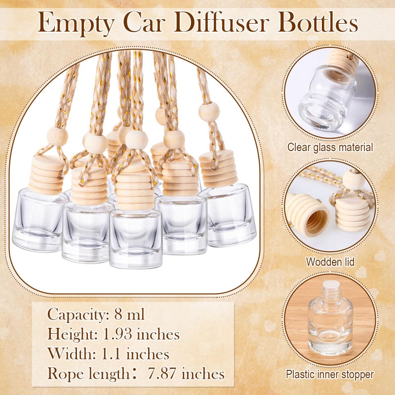 DaisyInner زجاجات معطر الهواء للسيارة دايزي إنر 100 مجموعة فارغة معلق زجاجات معطر الهواء للسيارة حاملة عطر زجاجية مع بطاقات تعليمات لزيوت العطر هدايا عيد الحب و عيد الميلاد (أسطواني) - Image 4