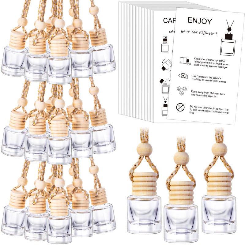 DaisyInner زجاجات معطر الهواء للسيارة دايزي إنر 100 مجموعة فارغة معلق زجاجات معطر الهواء للسيارة حاملة عطر زجاجية مع بطاقات تعليمات لزيوت العطر هدايا عيد الحب و عيد الميلاد (أسطواني) - Image 1