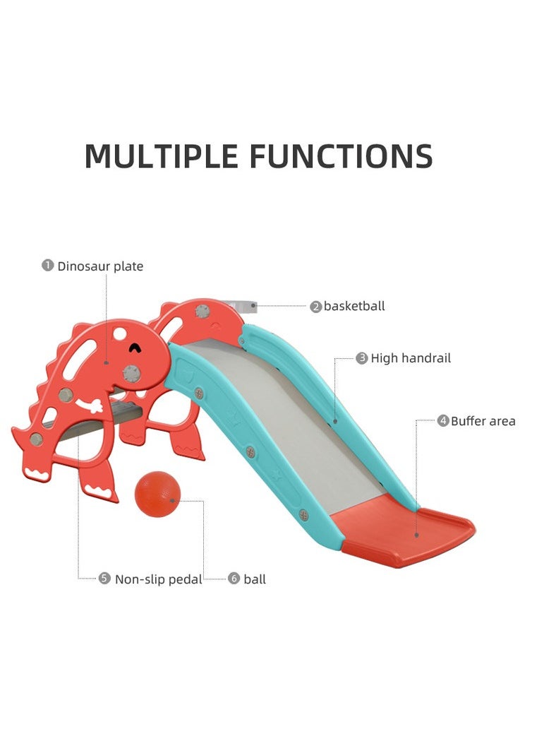 FULL JOY - The Little Dinosaur Slide  With Basketball ,Red -Turquoise - Image 1