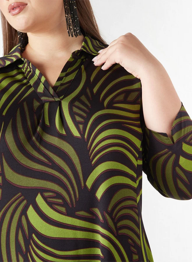 Ulla Popken Plus Size Ulla Popken Printed Midi Dress with Pockets