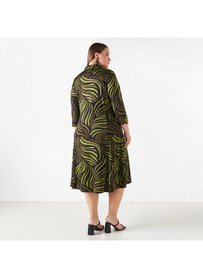 Ulla Popken Plus Size Ulla Popken Printed Midi Dress with Pockets  - Image 3