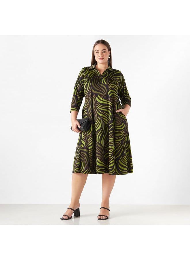 Ulla Popken Plus Size Ulla Popken Printed Midi Dress with Pockets  - Image 2