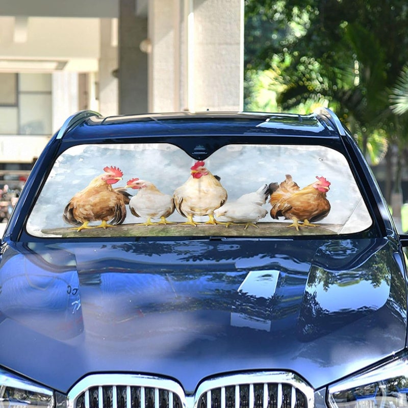 Oarencol Chicken Roosters Car Windshield Sun Shade Watercolor Farm Animal Foldable UV Ray Sun Visor Protector Sunshade to Keep Your Vehicle Cool (55" x 27.6") - Image 2
