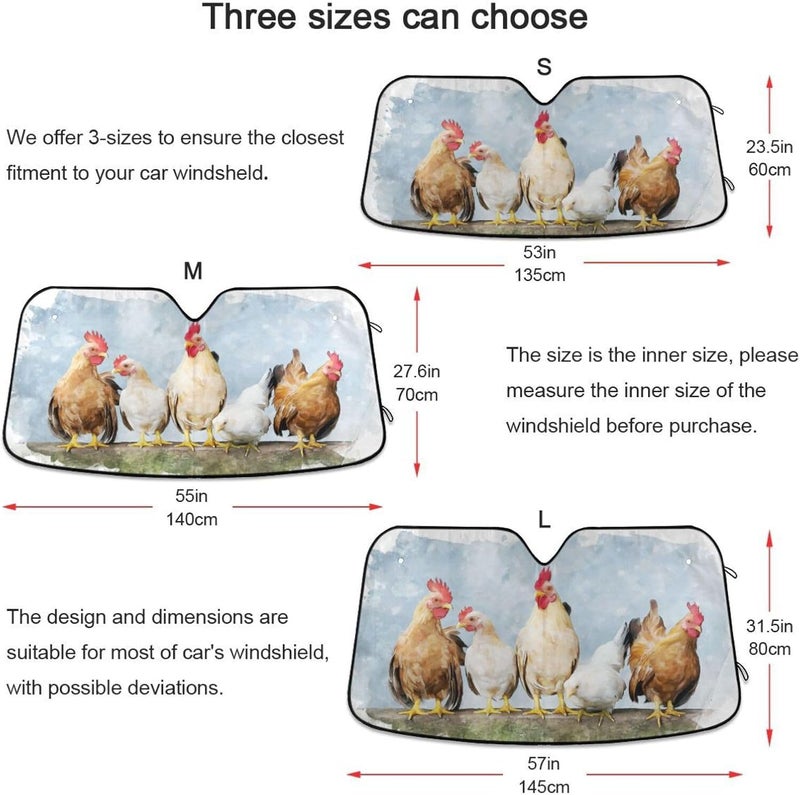 Oarencol Chicken Roosters Car Windshield Sun Shade Watercolor Farm Animal Foldable UV Ray Sun Visor Protector Sunshade to Keep Your Vehicle Cool (55" x 27.6") - Image 4