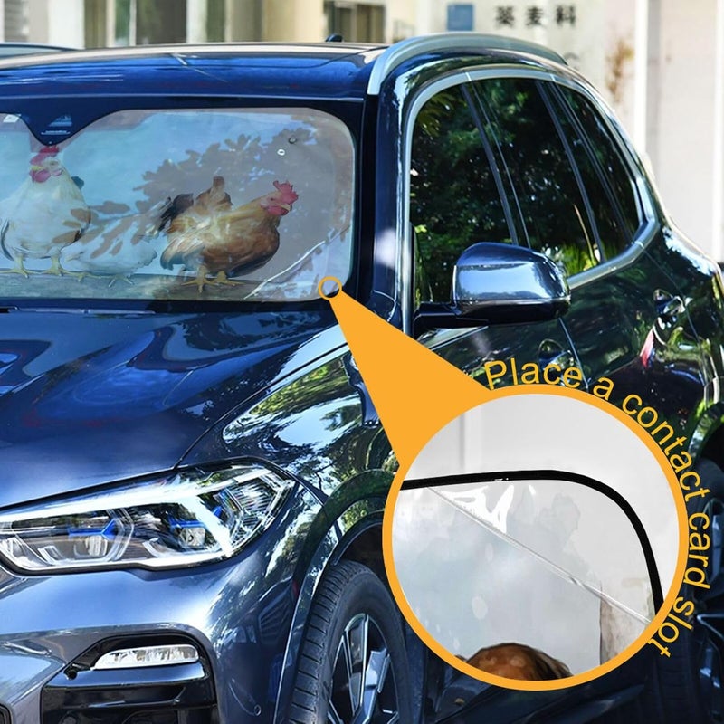 Oarencol Chicken Roosters Car Windshield Sun Shade Watercolor Farm Animal Foldable UV Ray Sun Visor Protector Sunshade to Keep Your Vehicle Cool (55" x 27.6") - Image 3