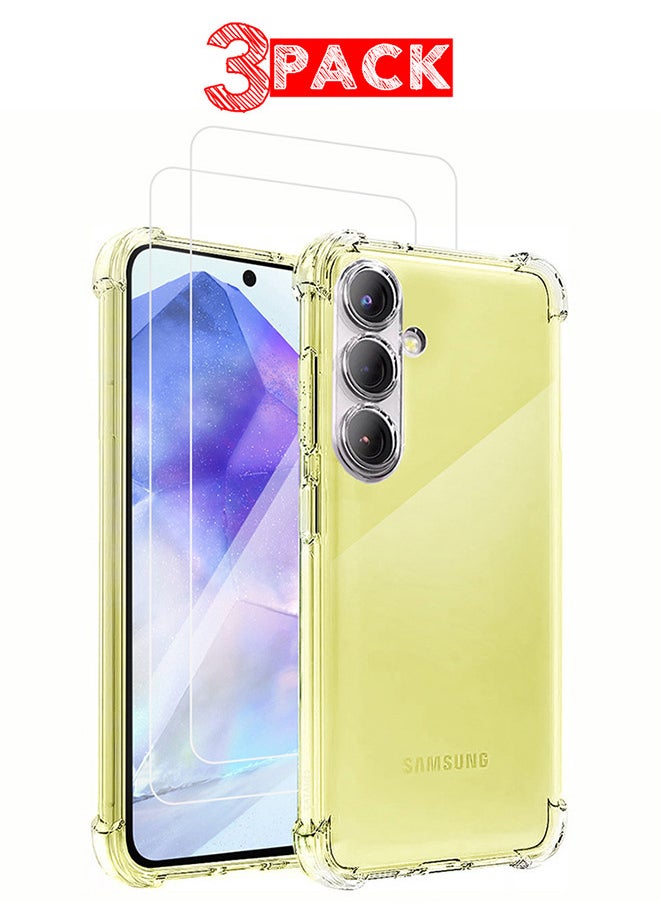 CATANES (for Samsung Galaxy A55 5G) 3 Pack Clear Case and 2 Screen Protectors Ultra Slim Thin Flexible Scratch Resistant Transparent TPU Shockproof Case  - Image 1