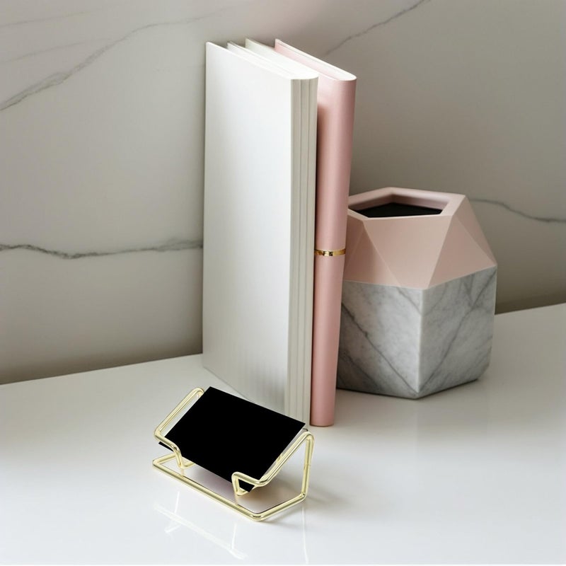 Gold Metal Business Card Holder Desk Organizer Stand 2 Pack Name Card Display Rack - Image 5
