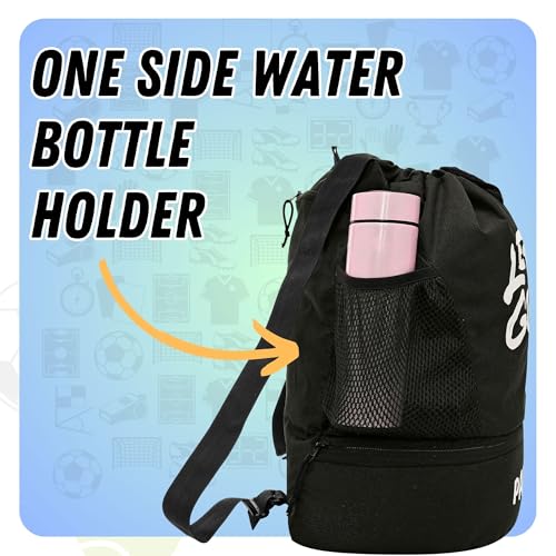 PANFIKH Sports Football Kit Bag with Drawstring Closure Football Kit Basketball Volleyball Gym Bags for Youth Kids - Accessories Backpack (Black) - Image 5