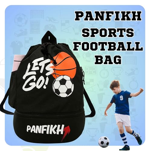 PANFIKH Sports Football Kit Bag with Drawstring Closure Football Kit Basketball Volleyball Gym Bags for Youth Kids - Accessories Backpack (Black) - Image 2