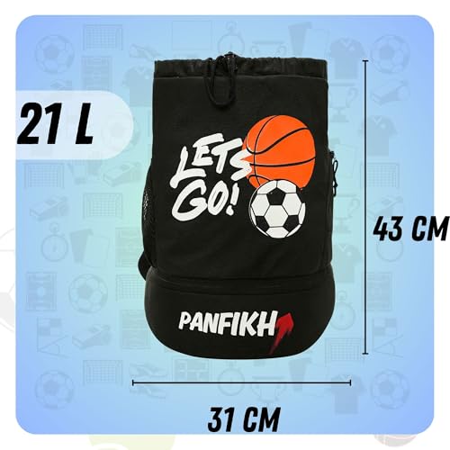 PANFIKH Sports Football Kit Bag with Drawstring Closure Football Kit Basketball Volleyball Gym Bags for Youth Kids - Accessories Backpack (Black) - Image 3