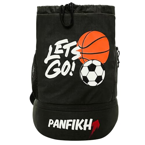 PANFIKH Sports Football Kit Bag with Drawstring Closure Football Kit Basketball Volleyball Gym Bags for Youth Kids - Accessories Backpack (Black) - Image 1