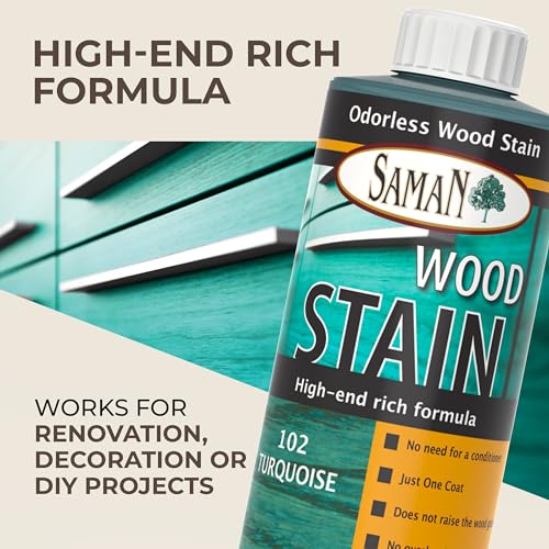 SamaN Interior Water Based Wood Stain - Natural Stain for Furniture, Moldings, Wood Paneling, Cabinets (Turquoise TEW-102-12, 12 oz) - Image 2