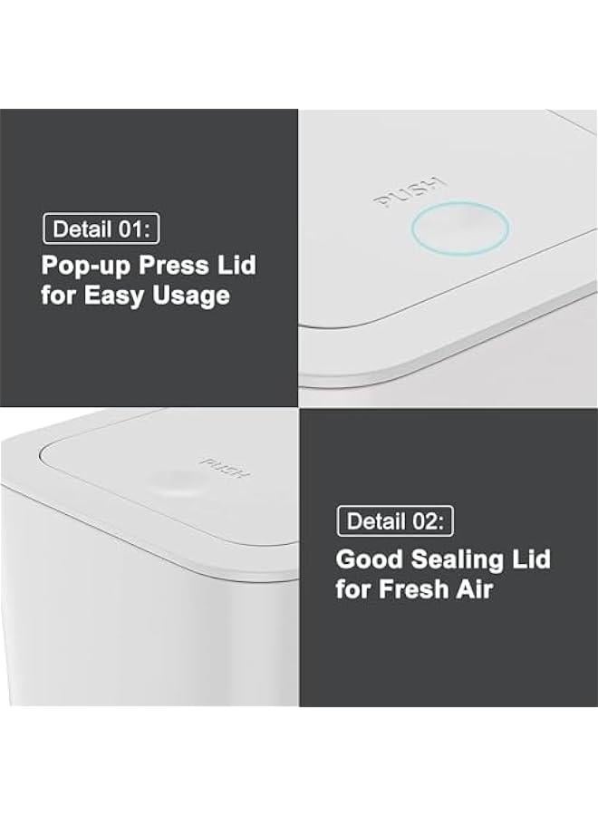 هوكور 3 عبوات سلة مهملات حمام سعة 2.6 جالون / 10 لتر مع غطاء، سلة مهملات مطبخ سلة مهملات صغيرة للحمام والمطبخ وغرفة النوم وغرفة المعيشة والمكتب (أبيض) - Image 2