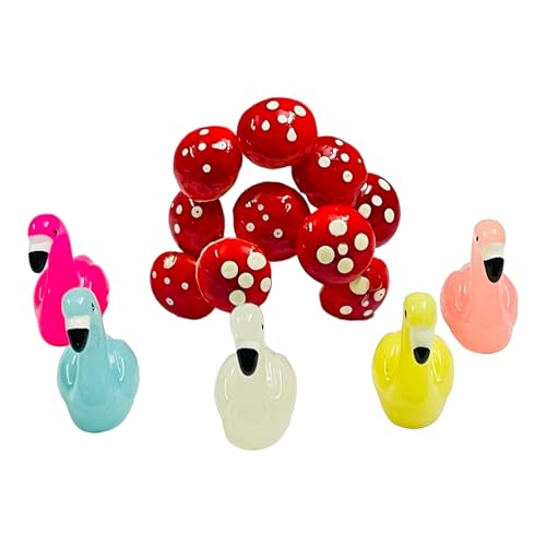 Krisah Resin Miniature Garden Decoration Items 10Pcs Mushroom Stakes With 5pcs Flamingo Ducks (Multicolor) - Image 4