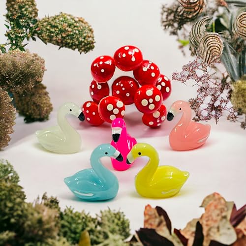Krisah Resin Miniature Garden Decoration Items 10Pcs Mushroom Stakes With 5pcs Flamingo Ducks (Multicolor) - Image 3