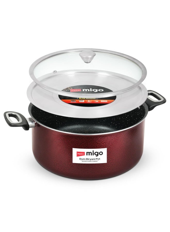 Impex Non Stick Granite Dum Biryani Pot 8 Liter with Extra Dum SS Lid Aluminium Biriyani Pot with 5 Layer Super Granite Coating Gas Stove and Induction Base Chrome Plated Handles 1 Year Warranty - Image 1