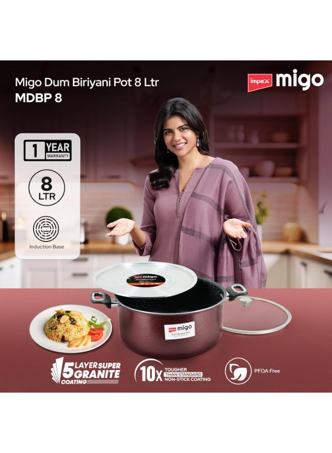 Impex Non Stick Granite Dum Biryani Pot 8 Liter with Extra Dum SS Lid Aluminium Biriyani Pot with 5 Layer Super Granite Coating Gas Stove and Induction Base Chrome Plated Handles 1 Year Warranty - Image 3