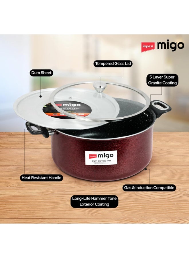 Impex Non Stick Granite Dum Biryani Pot 8 Liter with Extra Dum SS Lid Aluminium Biriyani Pot with 5 Layer Super Granite Coating Gas Stove and Induction Base Chrome Plated Handles 1 Year Warranty - Image 2