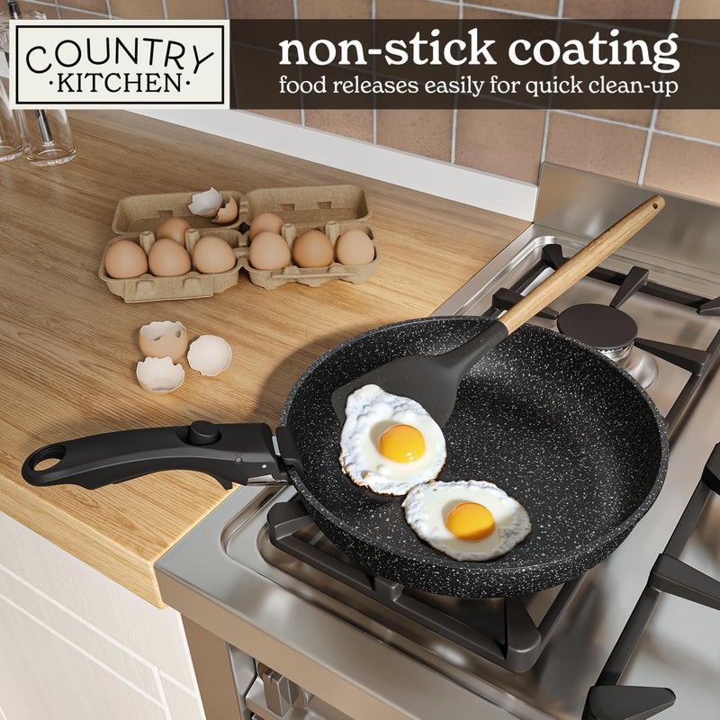 Country Kitchen طقم أواني مطبخ ريفي بمقبض قابل للإزالة، أواني وصواني آمنة للاستخدام في الفرن والمركبات، باللون الأسود، أصلي - Image 4
