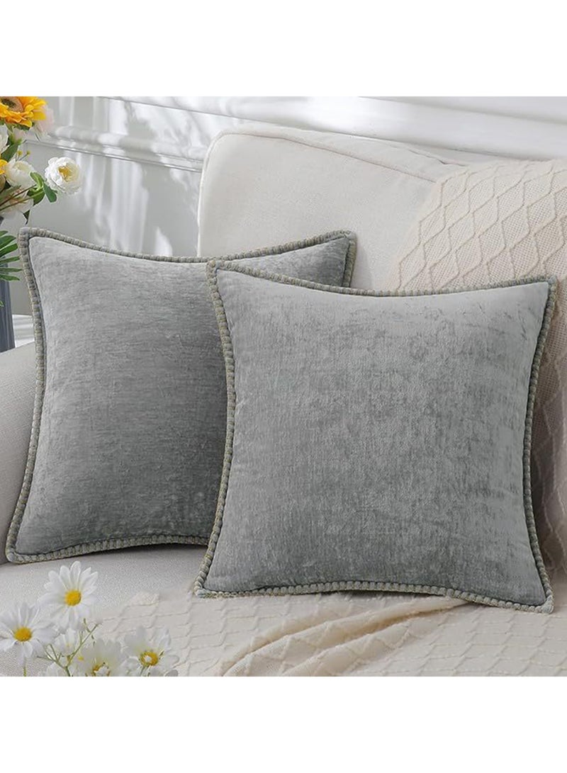 2-Pack Chenille Soft Throw Pillow Cover 45 x 45 cm Pillow Cover without Inner Core, Square Pillow Cover with Stitched Edges, Suitable for Sofa Bed (Silver Gray)  - Image 2
