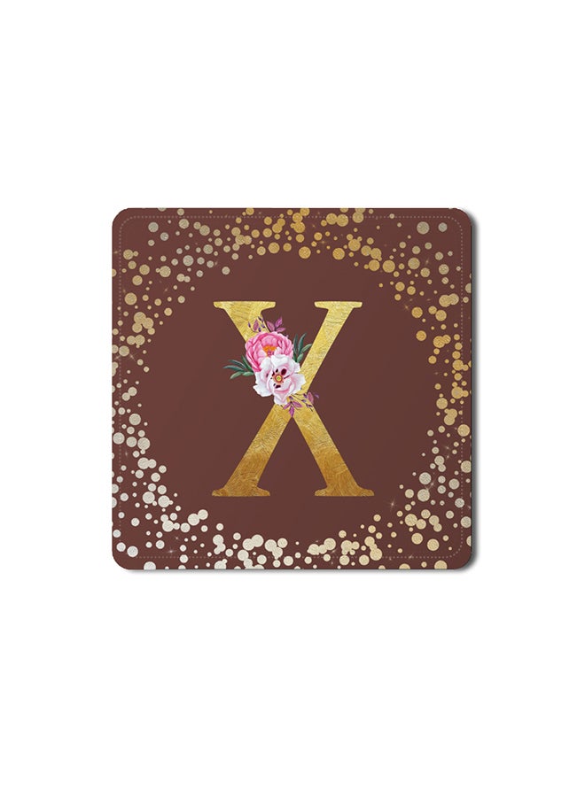 Stylizedd 2 Pack Designer Leather Coasters Mat for Beverage Drinks- Custom Monogram Initial Letter Floral Pattern Alphabet - X (Brown) - Image 1