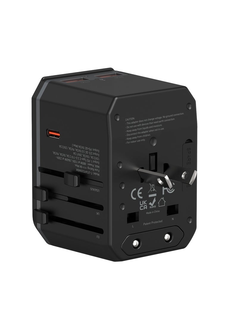 Totulife Universal Travel Adapter – PD 30W Type-C & QC3.0 Fast Charging – Worldwide Plug (UK/US/EU/AUS) - Compact Design with Carry Case  - Image 5
