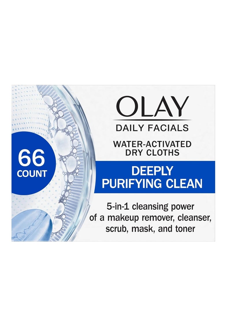 Olay - Olay Daily Facials, Deeply Purifying Clean, 5-in-1 Cleansing Wipes with Power of a Makeup Remover, Scrub, Toner, Mask and Cleanser, 66 Count - Image 1