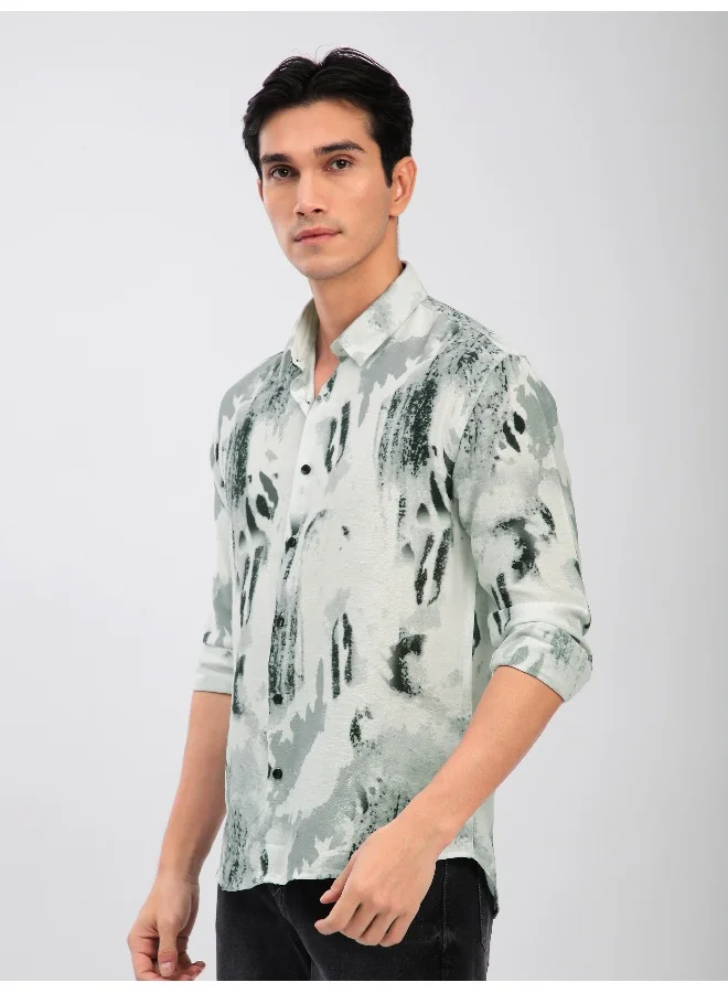 Beyoung White Abstract Brush Stroke Printed Shirt