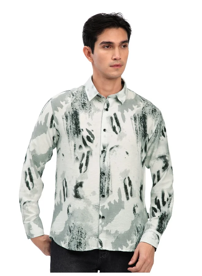 Beyoung White Abstract Brush Stroke Printed Shirt
