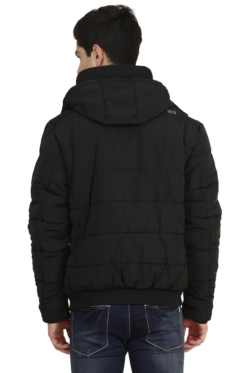 HIVER Men's Nylon Water Proof Full Sleeved Solid Winter Mid-Thigh Jacket With Hood For Minus Degree (Black, 4Xl) - Image 5