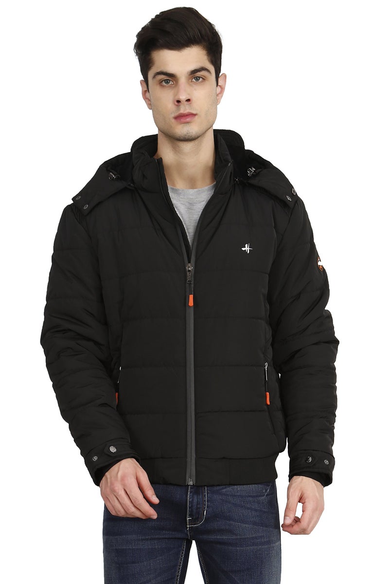 HIVER Men's Nylon Water Proof Full Sleeved Solid Winter Mid-Thigh Jacket With Hood For Minus Degree (Black, 4Xl) - Image 1