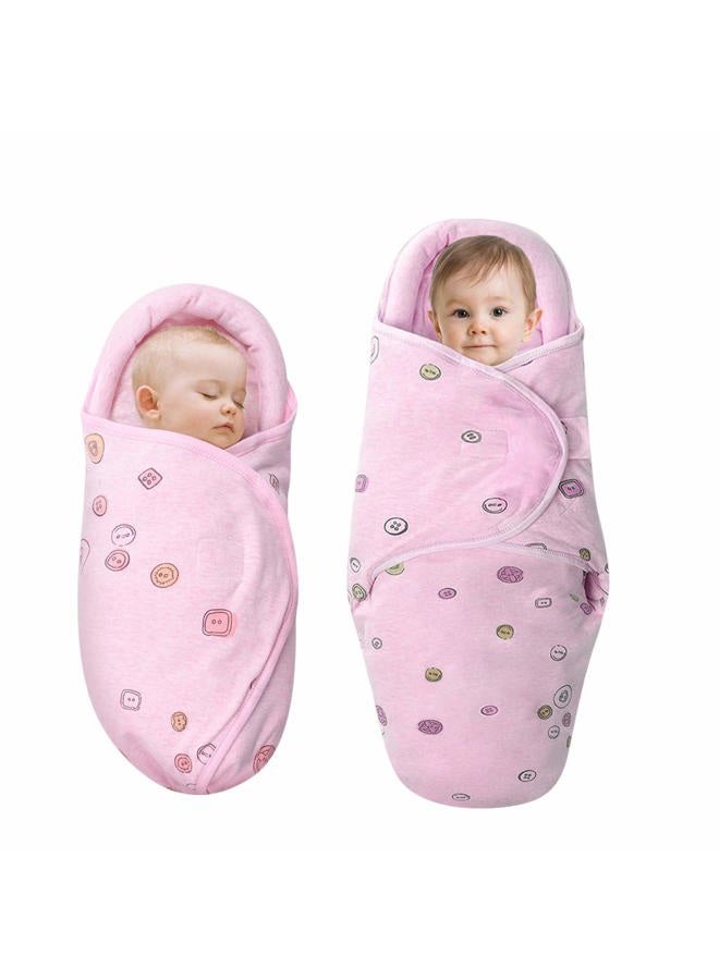 Knirose Premium Soft Cotton Baby Swaddle Blankets, Baby Blanket Wrap for Newborn Baby Boys Girls, Skin Friendly Wearable Swaddling Sleep Sack Calms Startle Reflex (Button, Peachpink, 0-3 Months + 3-6 Months) - Image 1