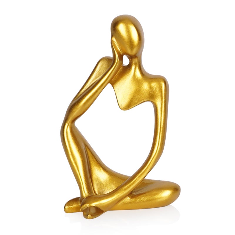 Ozzptuu Sandstone Resin Thinker Style Abstract Sculpture Statue Collectible Figurines Home Office Bookshelf Desktop Decor (Small Gold, Left) - Image 1