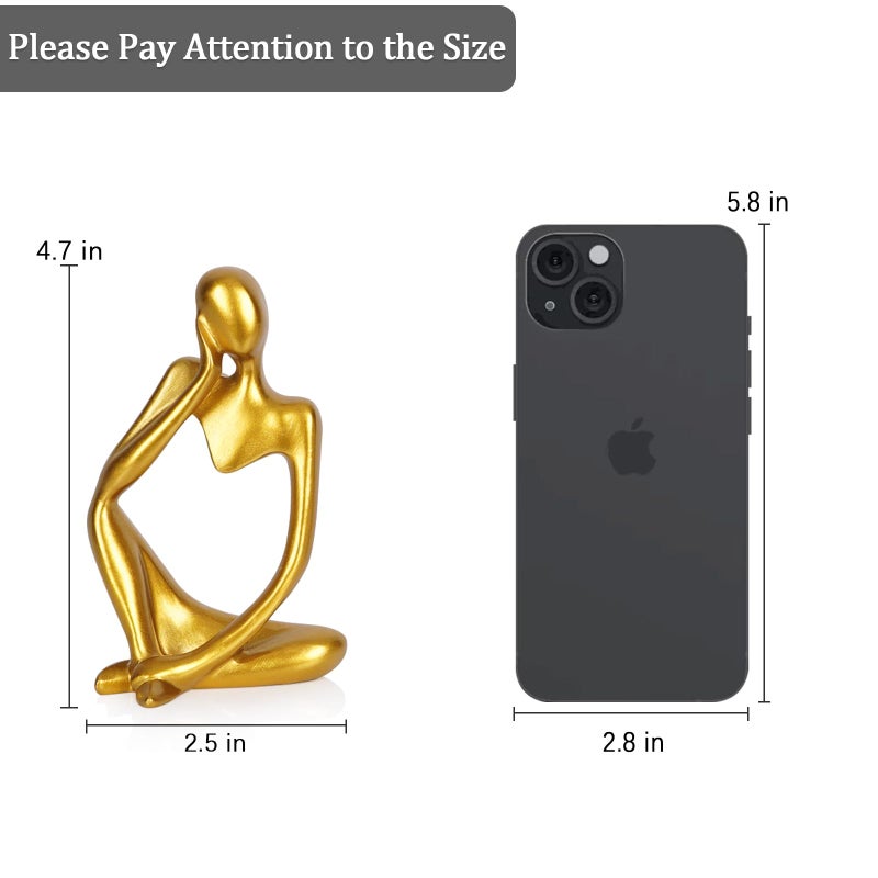 Ozzptuu Sandstone Resin Thinker Style Abstract Sculpture Statue Collectible Figurines Home Office Bookshelf Desktop Decor (Small Gold, Left) - Image 2